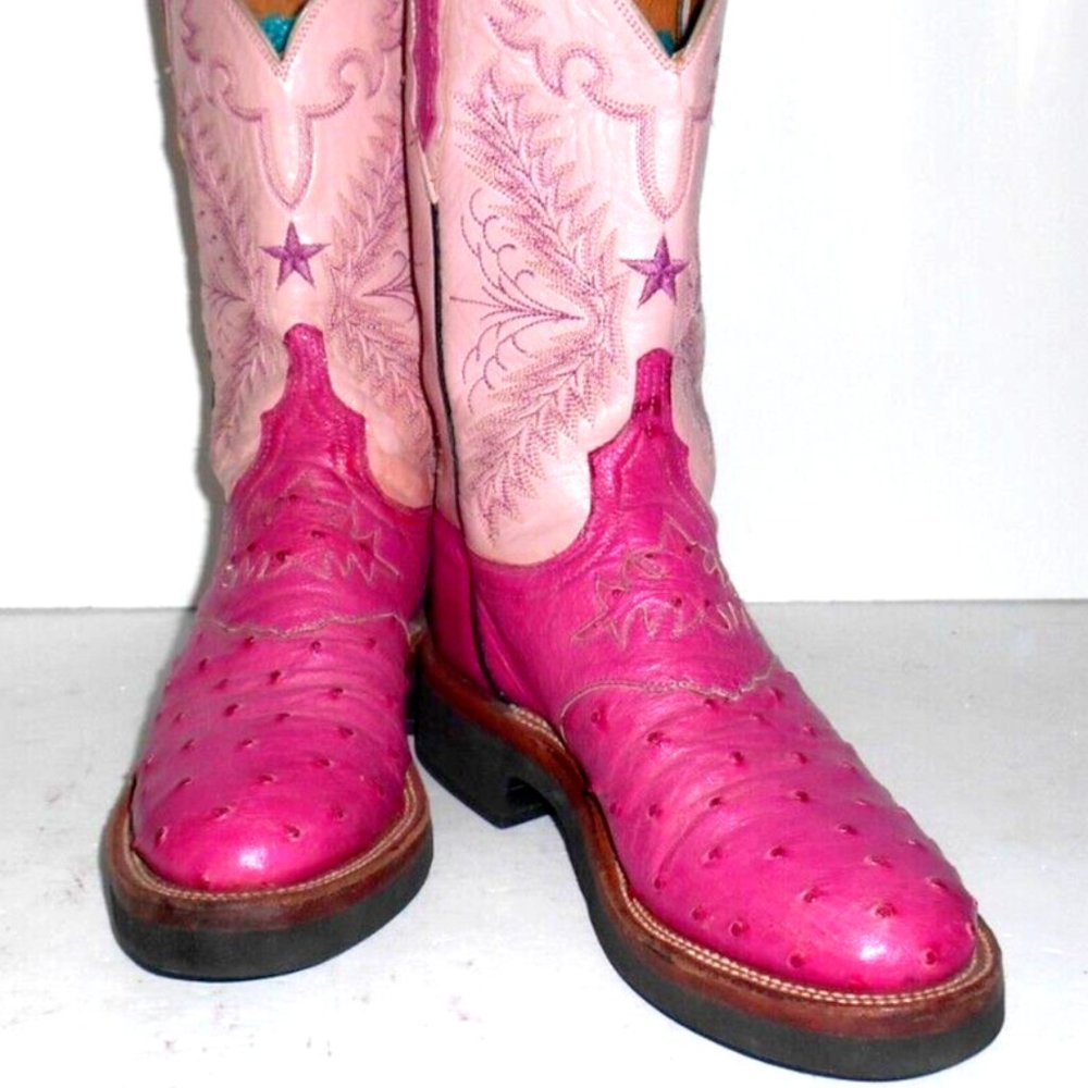 6.5 B Lucchese 2000 Cotton Candy F Quill Ostrich Round Toe Crepe Sole Boots